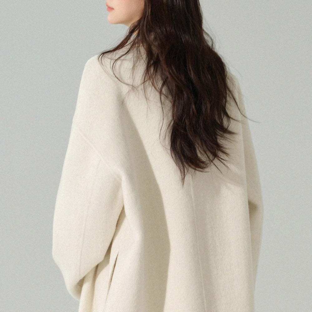 Double Breasted Cream Wool Coat for Women