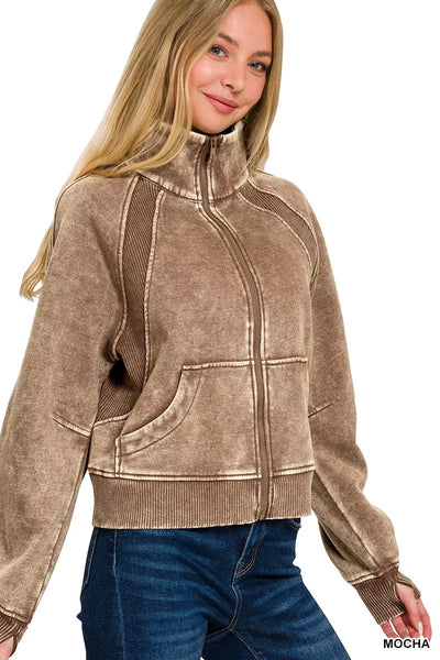 Veste en polaire zippée à lavage acide Zenana