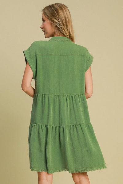 Green Plus Size Button-Down Shirt Dress
