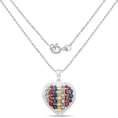 4.40 Carat Multi-Stone Heart Pendant in .925 Sterling Silver