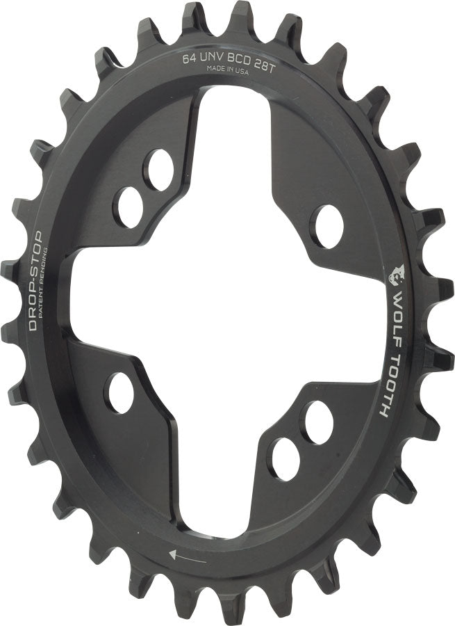 Plato de cadena Wolf Tooth 64 BCD - 28t Montaje universal Drop-Stop A Negro