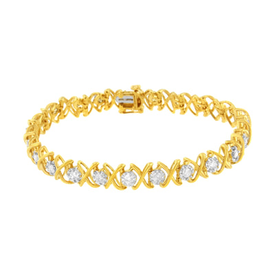 Bracelet XOXO en Argent Sterling Plaqué Or Jaune 10K avec Diamants - Taille 7,25"