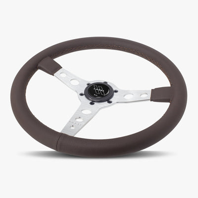 The Daytona Steering Wheel | Luxurious Nappa Brown Leather | Silver Anodized Spokes - Korvel