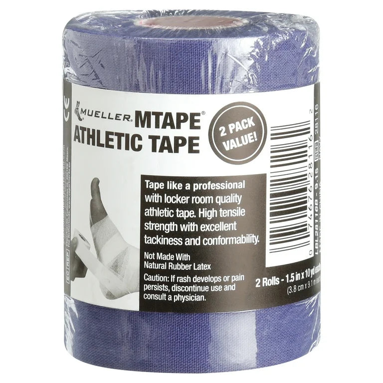Cinta atlética Mueller MTape - Azul marino, paquete de 2, 1.5" x 10 yd
