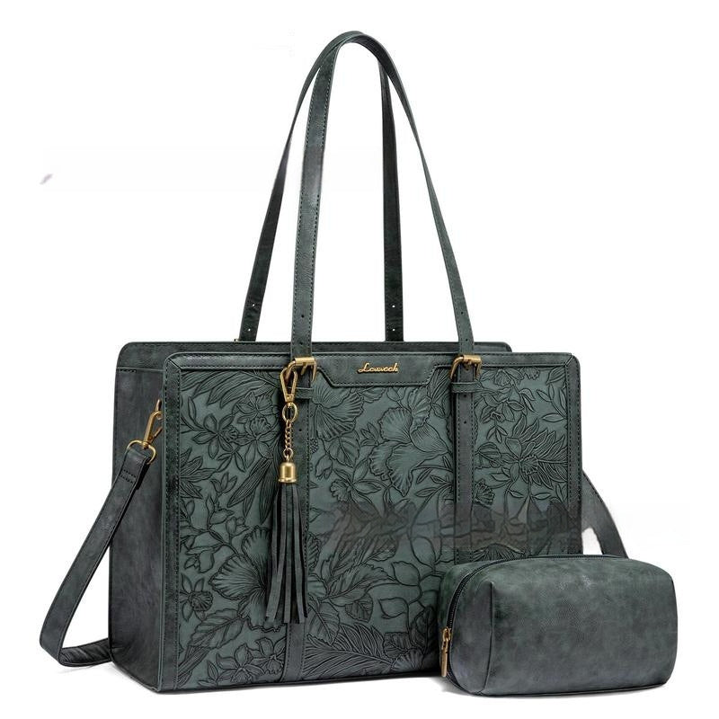 Women's Vintage Leather Laptop Bag - Large Capacity
