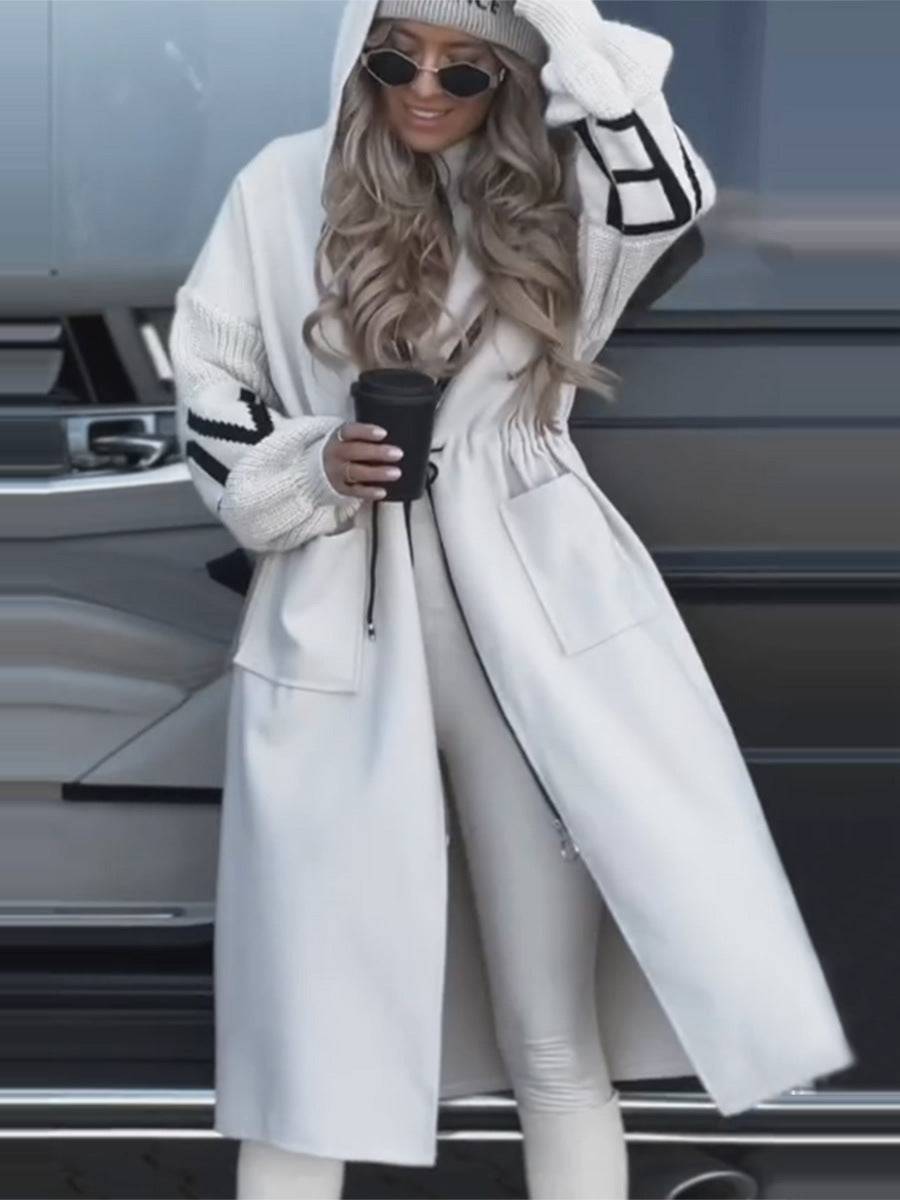 Hooded Long Windbreaker Jacket with Pockets for Women