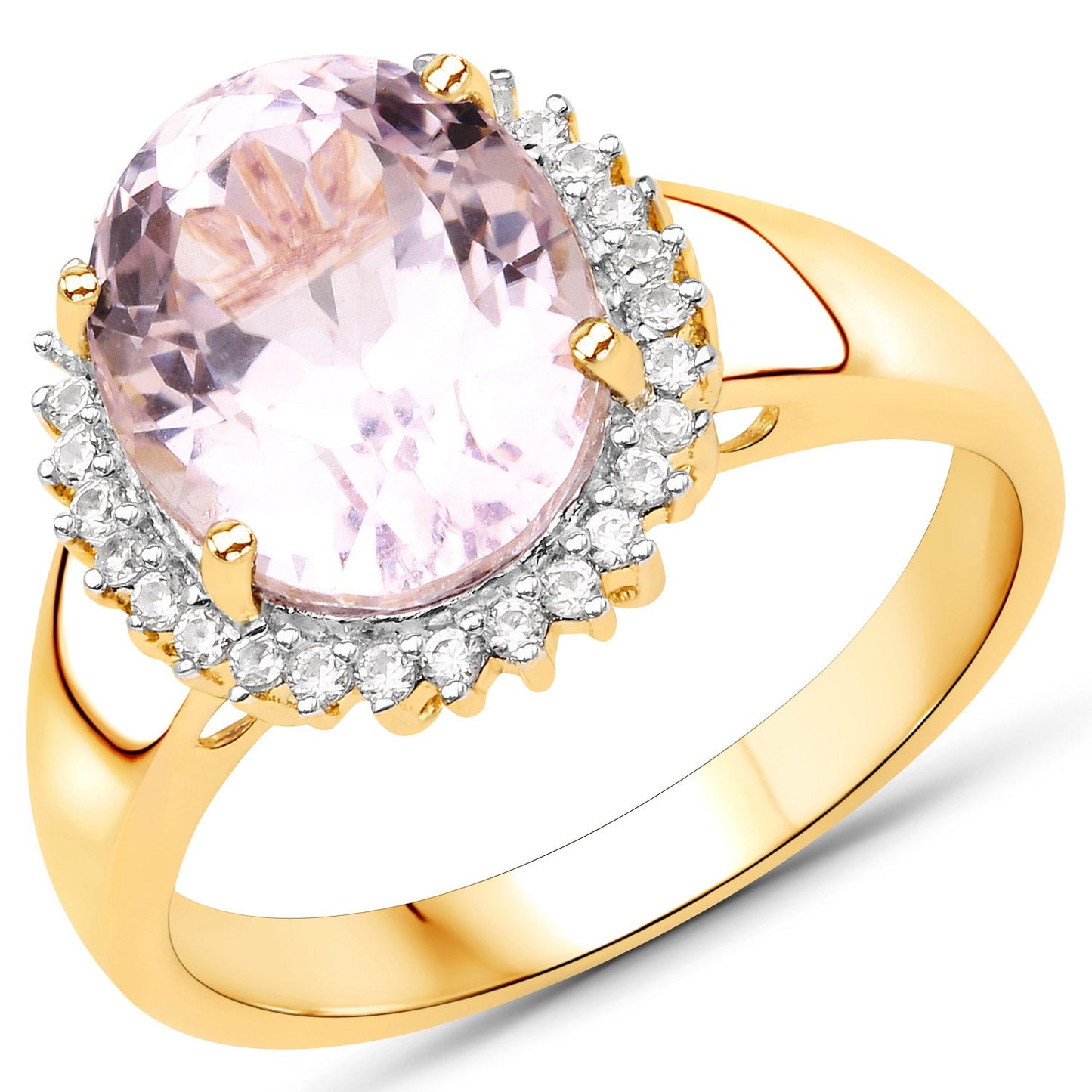 4.81 Carat Genuine Kunzite and White Zircon Sterling Silver Ring