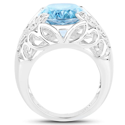 11.29 Carat Genuine Blue Topaz & White Topaz Sterling Silver Ring