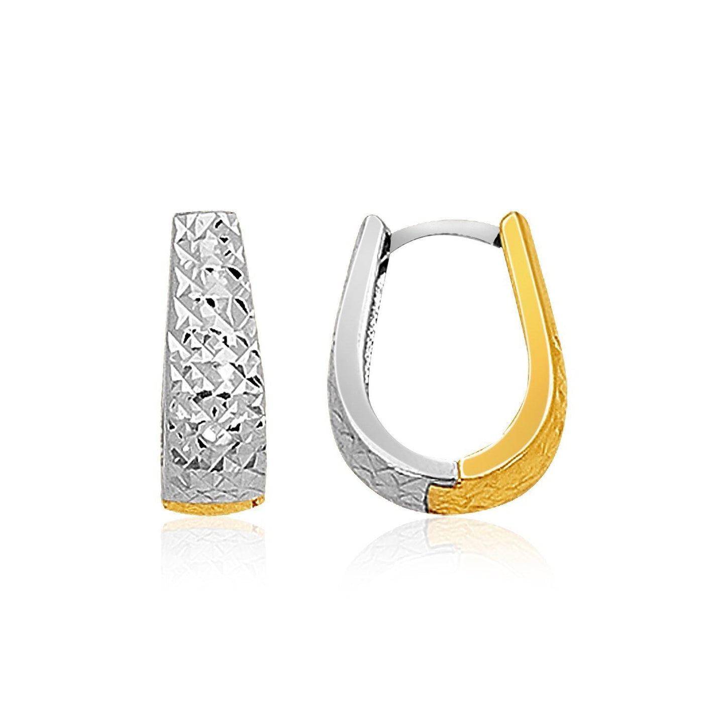 Pendientes Texturizados Ovalados de Corte Diamante en Oro Bicolor de 14k