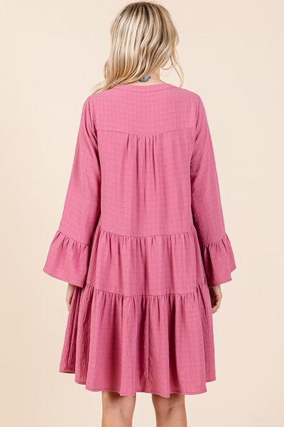 Tiered Notched Flare Sleeve Dress - Stylish and Playful Design