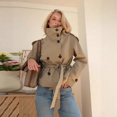 Abrigo Trench de Mujer con Botones y Cintura Ajustable