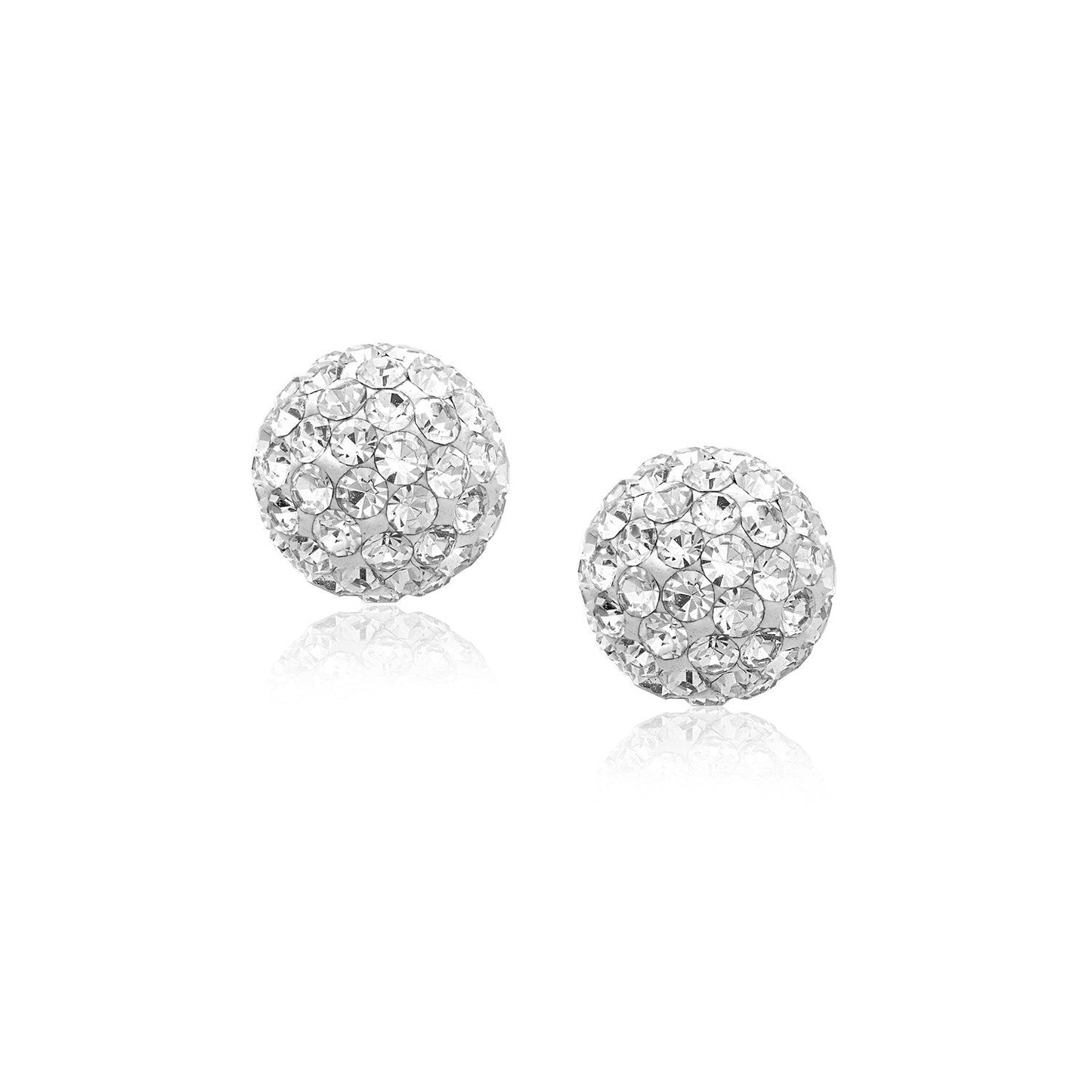 14k Yellow Gold Stud Earrings with White Crystal Balls