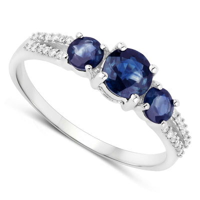 1.08 Carat Blue Sapphire and Diamond 14K White Gold Ring