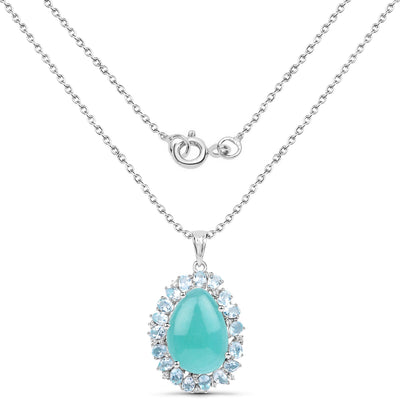 13.28 Carat Genuine Amazonite & Topaz .925 Sterling Silver Pendant