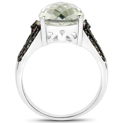 4.41 Carat Green Amethyst & Diamond Sterling Silver Ring