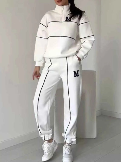 Plus Size Striped Quarter Zip Top and Pants Set
