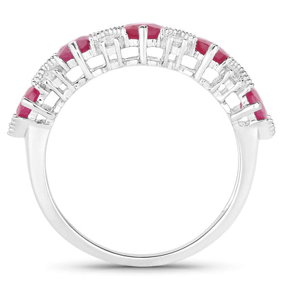 Bague de fiançailles en or blanc 14K avec rubis et diamants de 1,61 carat