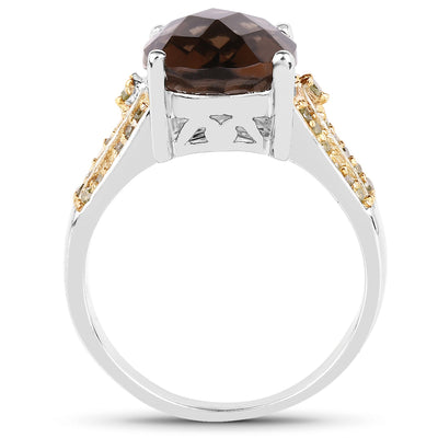 4.87 Carat Smoky Quartz & Yellow Diamond Sterling Silver Ring