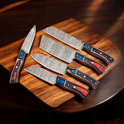 Premium 5-Piece Damascus Steel Kitchen Knife Set - Custom Crafted - Korvel
