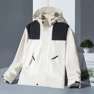 Unisex Colorblock Hooded Windbreaker Jacket with Pockets