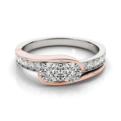Two Stone Diamond Ring in 14k White and Rose Gold