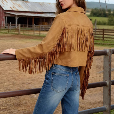 Elegant Solid Color Women's Tassel Edge Short Jacket