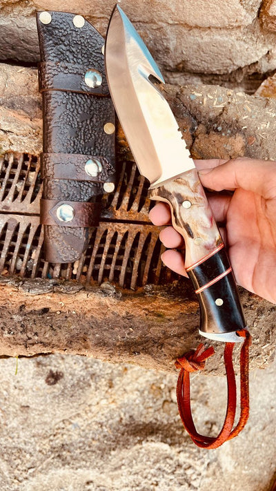 Premium Hornstrike Guthook Hunting Knife – Custom 9" 440C Steel Blade with Elegant Black G10 & Sheep Horn Handle - Korvel