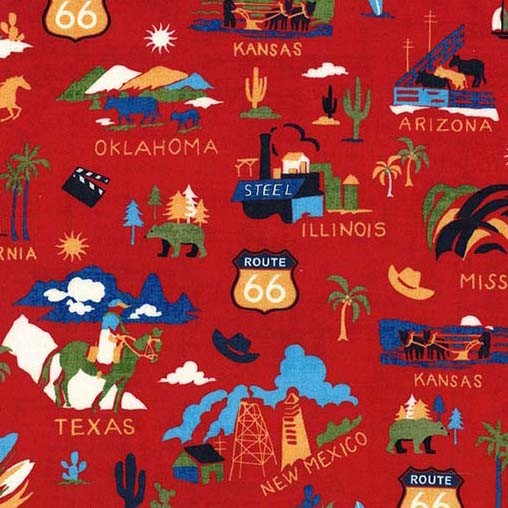 Red Route 66 Cotton Fabric - 44"/45" Per Yard
