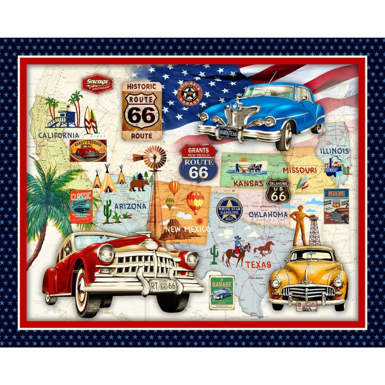 Multi Route 66 Panel Fabric - 36" Repeat Per Yard