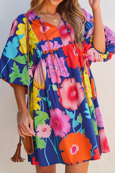 Chic Floral Tie Neck Dress - Elegant & Versatile for Every Occasion - Korvel