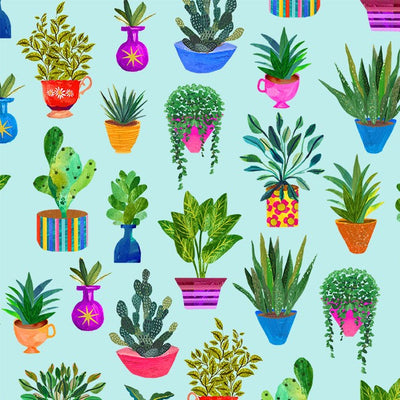 Mint Houseplants Books are Magic Cotton Fabric - 44"/45" Per Yard