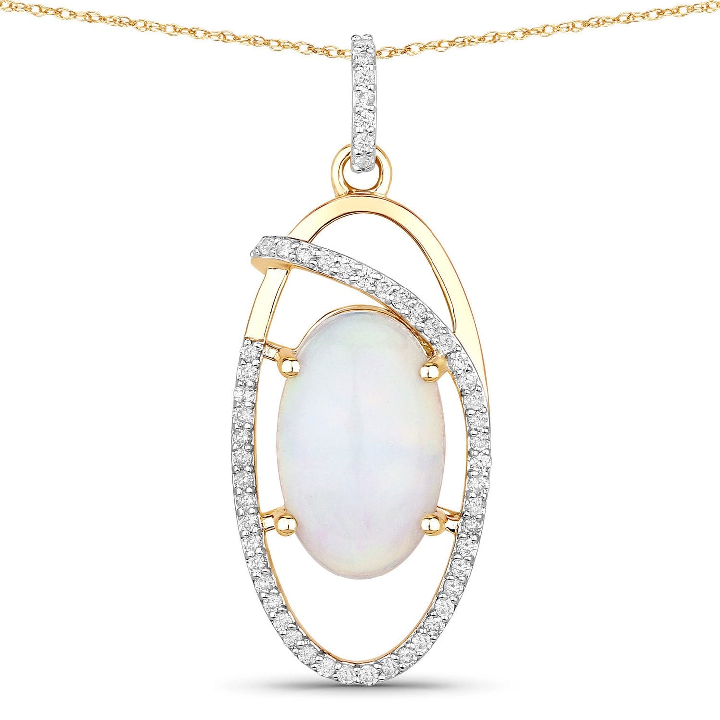 Pendentif en or 14K avec opale éthiopienne et diamant de 3,59 carats