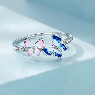 925 Sterling Silver Enamel Plated Butterfly Ring - Size 6