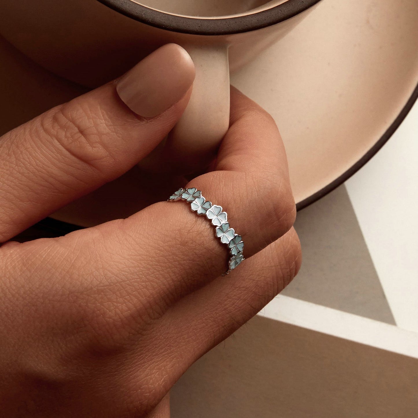 Elegant 925 Sterling Silver Enamel Ring for Women - Size 6