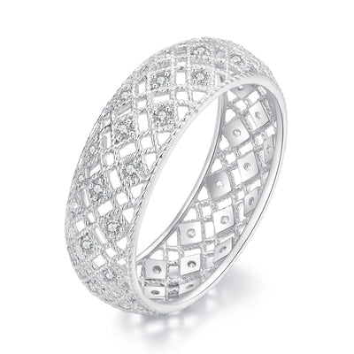 Elegant 925 Sterling Silver & Platinum Plated Pavé CZ Ring - Size 6