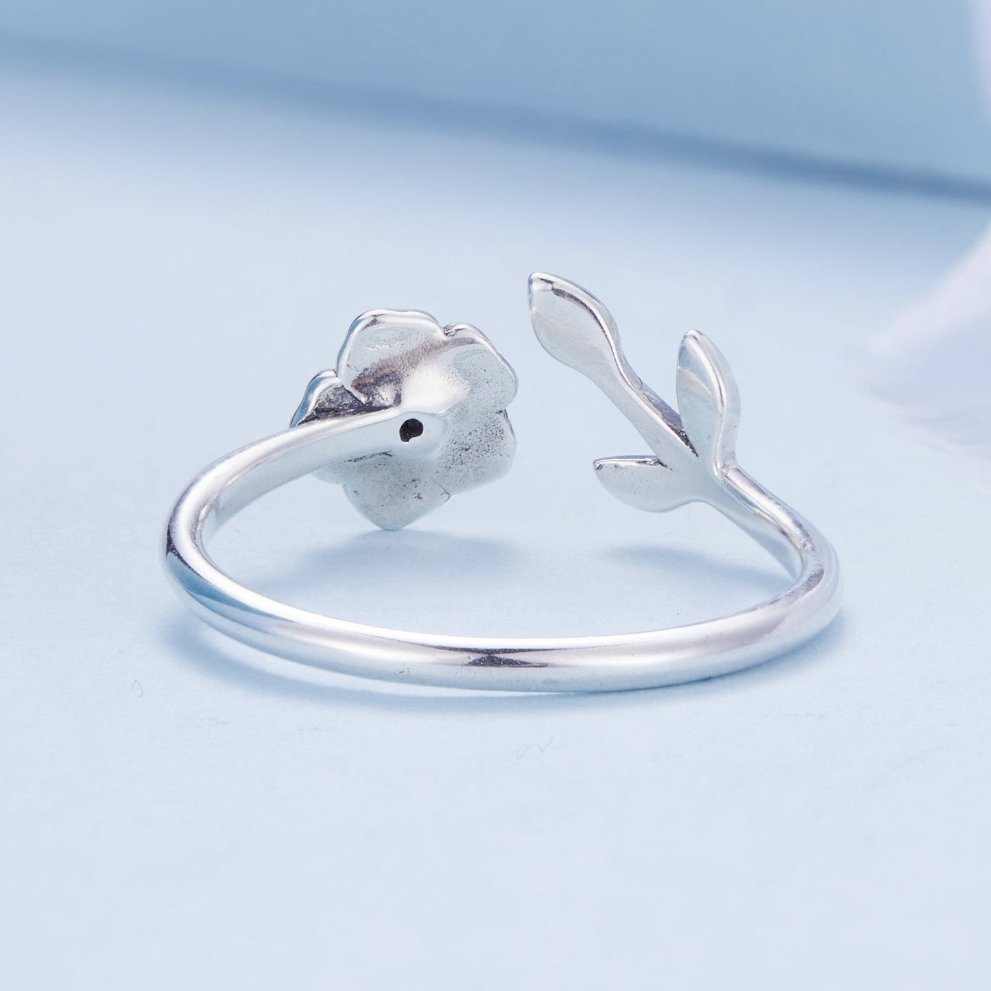 925 Sterling Silver Oxidized Flower Design Ring with Pavé CZ
