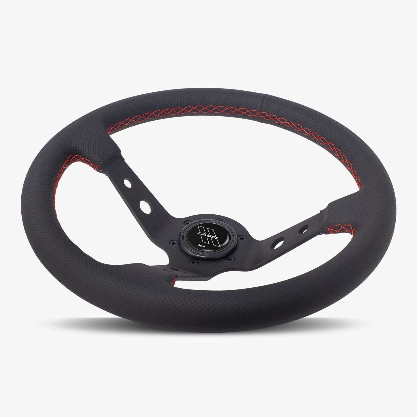 The Daytona Steering Wheel | Black Perforated Leather | Black Spokes | Red Stitching - Korvel