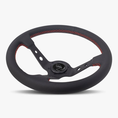 The Daytona Steering Wheel | Black Perforated Leather | Black Spokes | Red Stitching - Korvel