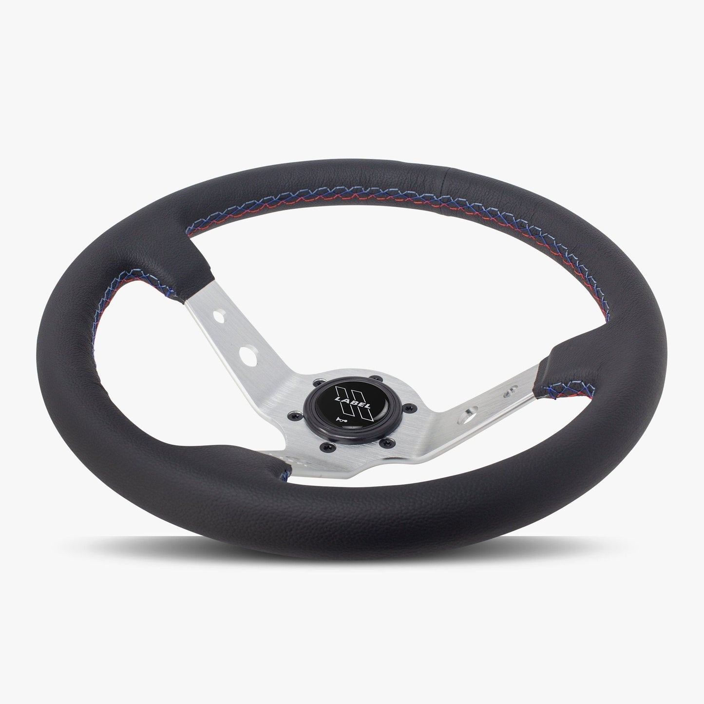 The Daytona Steering Wheel | Black Leather & Silver Spokes | Bavarian Stitch Design - Korvel