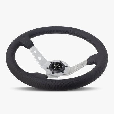 The Daytona Steering Wheel | Black Perforated Leather | Silver Spokes | Black Stitching - Korvel