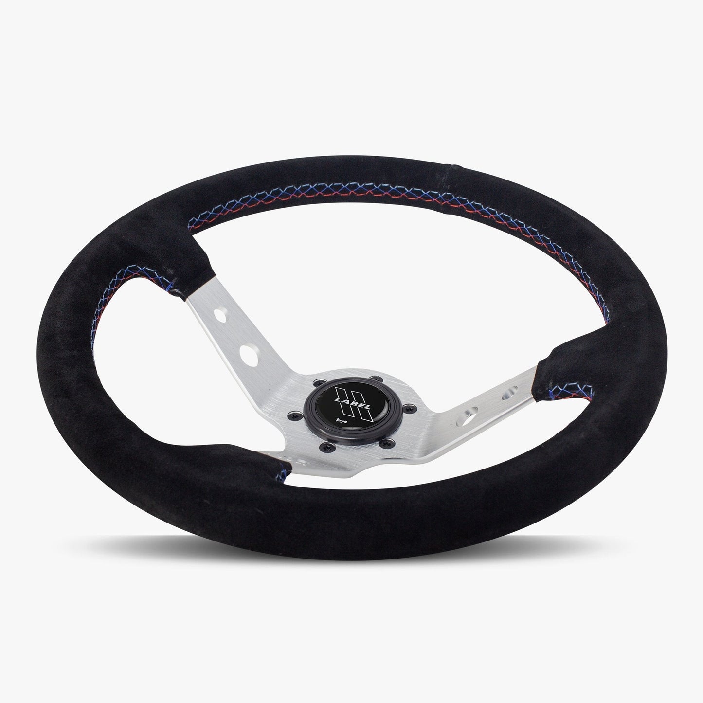 The Daytona Steering Wheel | Black Alcantara & Silver Spokes | Bavarian Stitch Design - Korvel