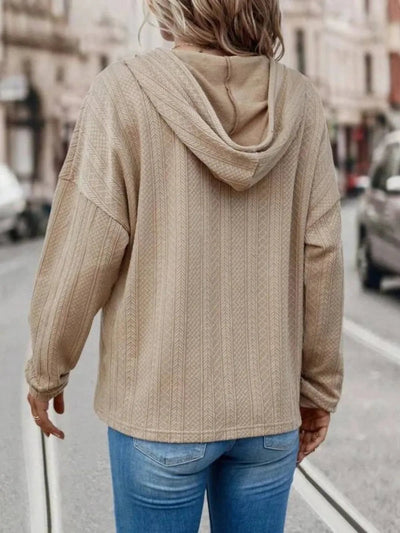 Drawstring Dropped Shoulder Long Sleeve Hoodie - Korvel