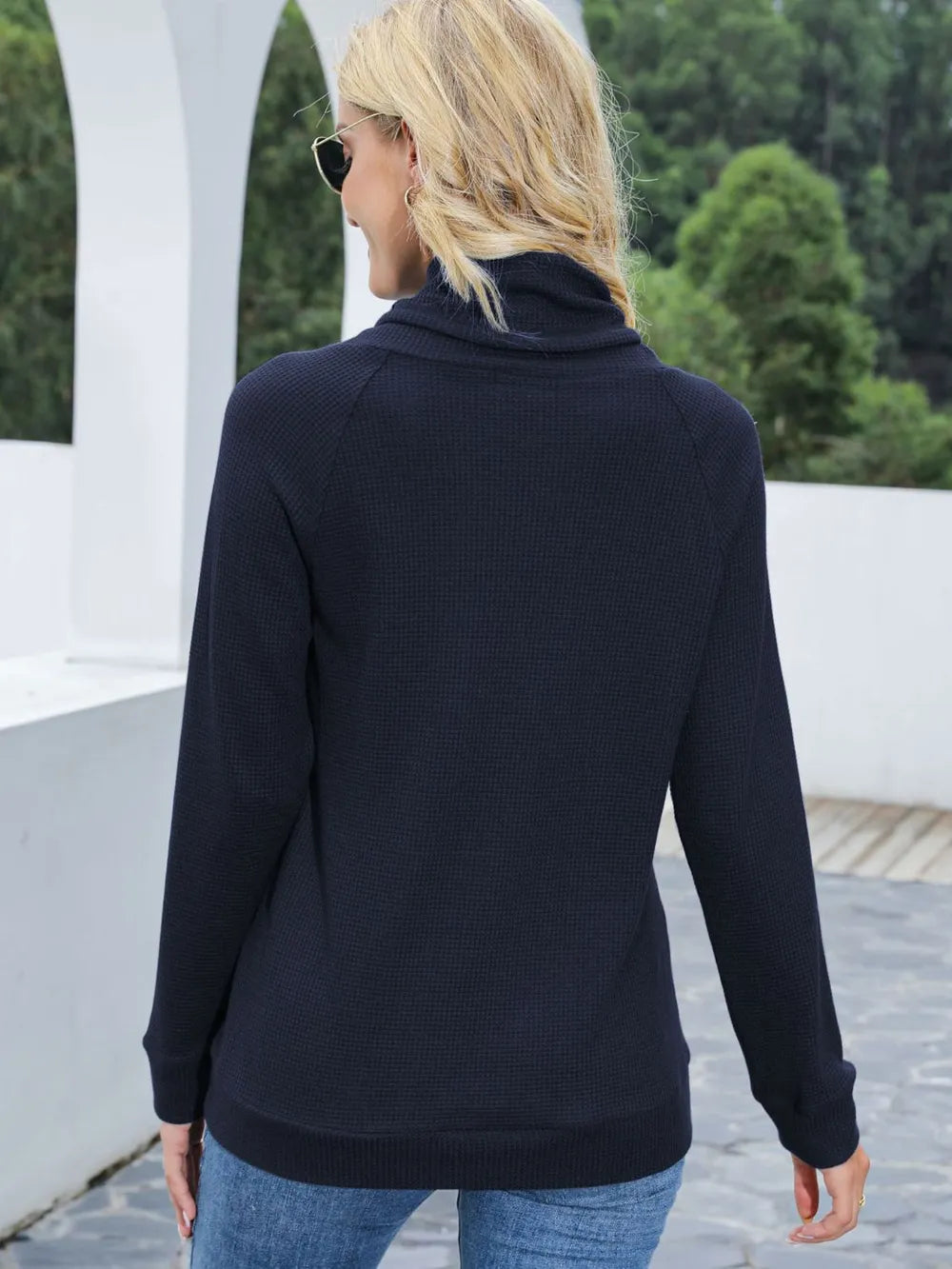 Drawstring Mock Neck Raglan Sleeve T-Shirt - Korvel