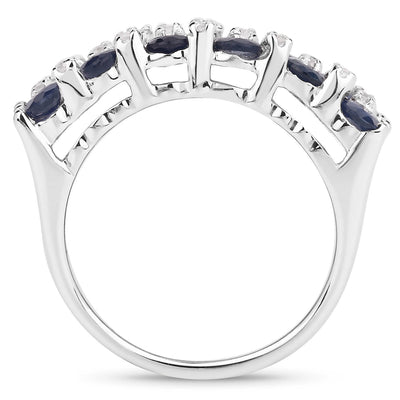 3.66 Carat Blue Sapphire & White Topaz Sterling Silver Ring