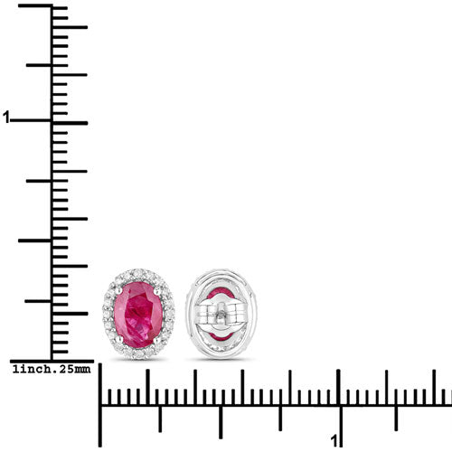 Boucles d'oreilles en or blanc 14K avec rubis et diamants blancs de 1,96 carat