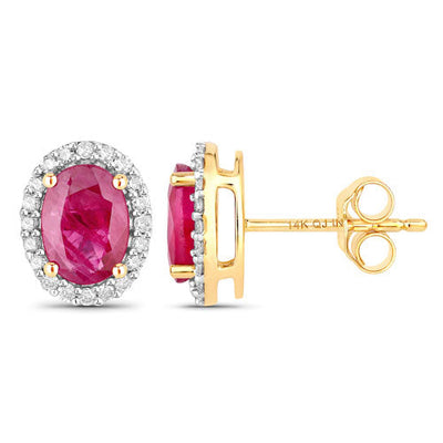 Pendientes de Rubí y Diamante Blanco de 1.96 Quilates en Oro Amarillo de 14K