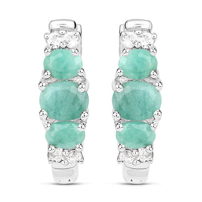 Pendientes de Esmeralda y Topacio Blanco de 1.30 Quilates en Plata Esterlina