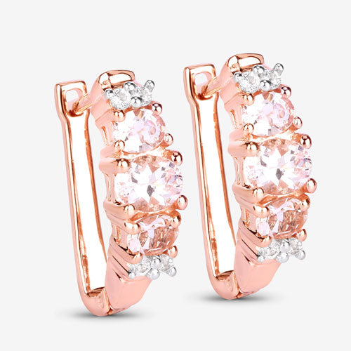 Boucles d'oreilles en morganite et topaze blanche de 1,32 carat en argent sterling