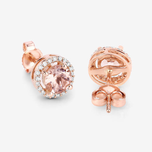 Pendientes Halo de Morganita y Diamante Blanco de 0.93 Quilates