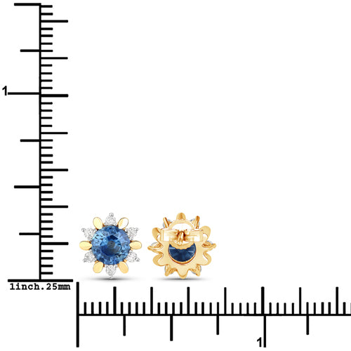 Pendientes de oro de 14K con zafiros azules genuinos y diamantes de 1.87 quilates